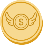 A coin with wings.